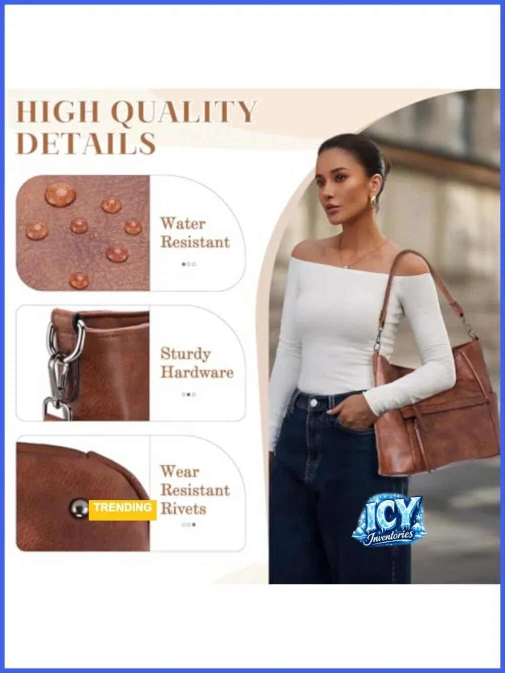 Medium Hobo Bag Vegan Leather Shoulder Purse with Detachable Guitar Strap